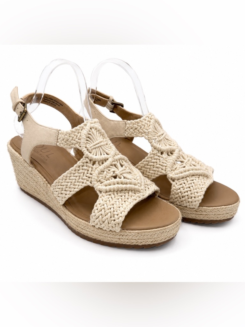 Soul Naturalizer Oasis Espadrille Wedge Macrame Sandals Womens 9.5 Cream Crochet